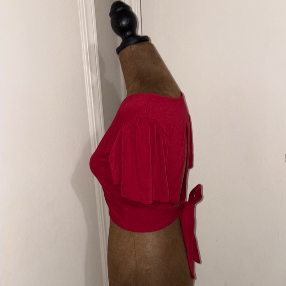 Garage Red Crop Wrap Blouse - Picture 2 of 6